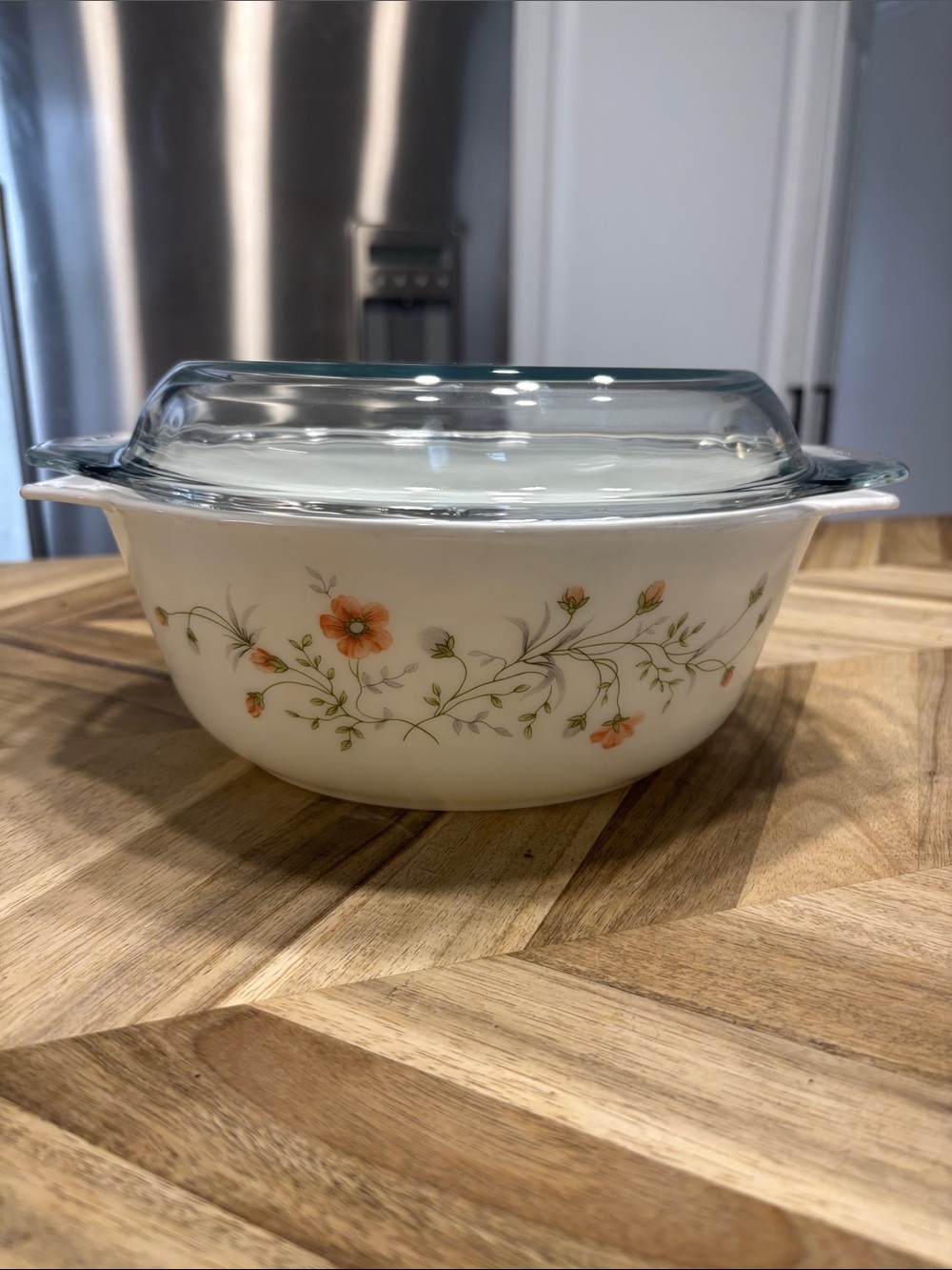 Vintage Pyrex England Casserole dish Emily Spring Gardenand Glass Lid